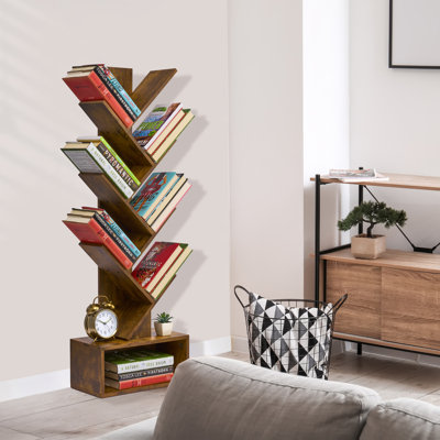 Sorbus 7 Tier Tree Bookshelf with Storage Shelf, Cable Access, and Non-Slip Pads
