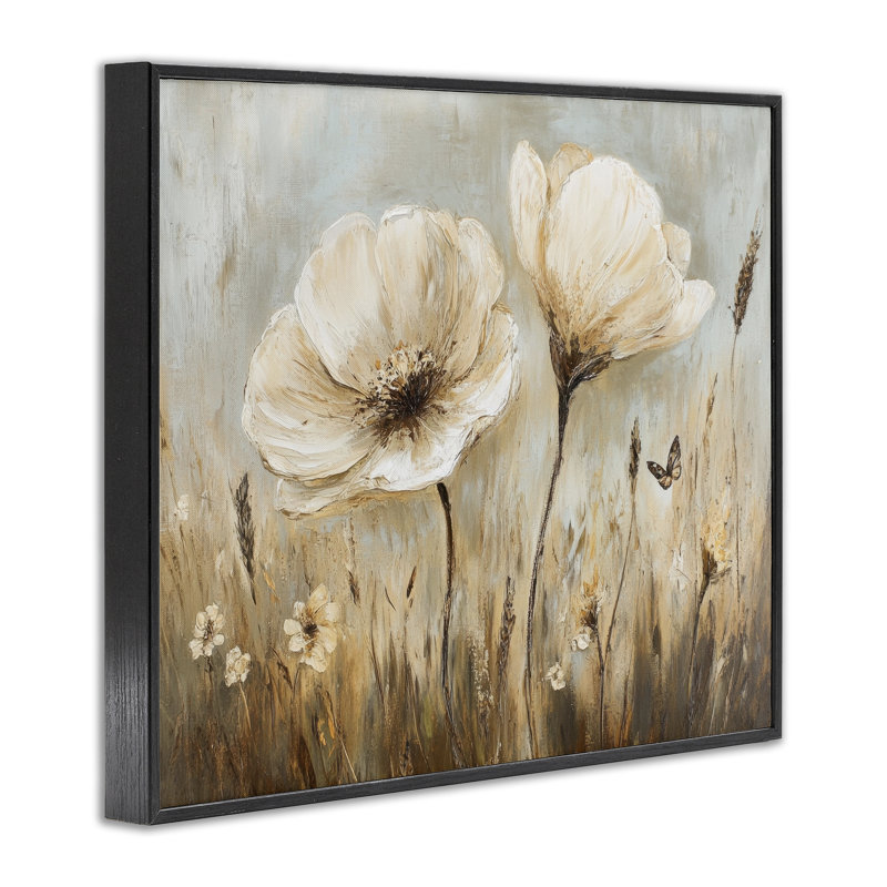 Giclée encadrée de prairie blanche, par Petal Prints Design, Giclée encadrée noir minuit, H 24 po x l 30 po