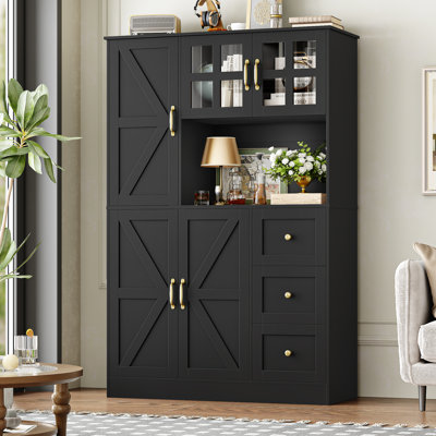 61.8" Kitchen Pantry Cabinet with Microwave Shelf, Food Pantry with Adjustable Shelf, Ideal for Apartments, Tiny Homes, or Smart Minimalists