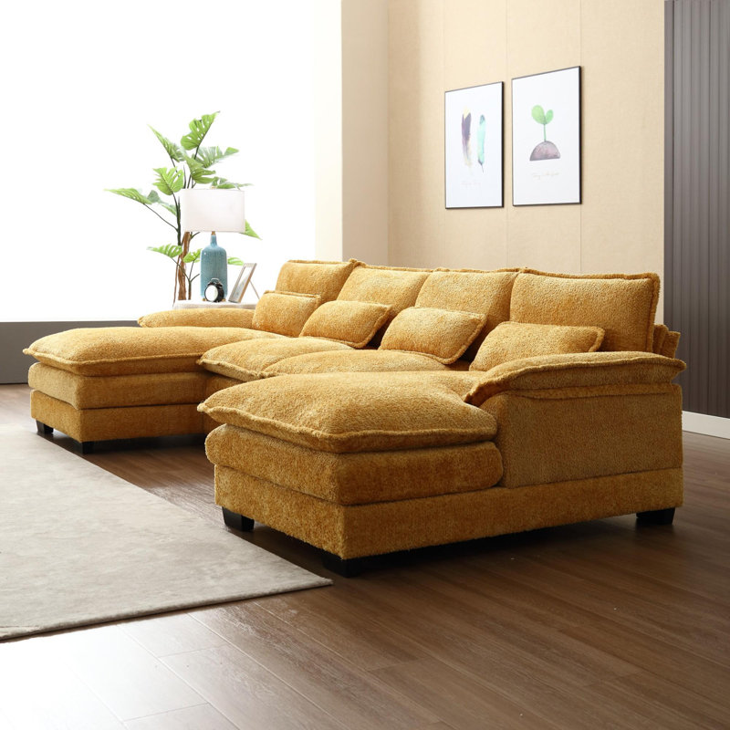 Canapé modulaire doux et confortable avec rembourrage en mousse en forme de U, Boucle jaune moutarde