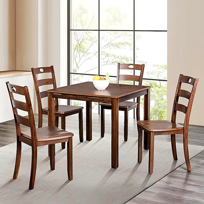 Five-piece Dining Table Set with Square Table and Slat Back Chairs, 4 Chairs with 1 Table for Dining Room