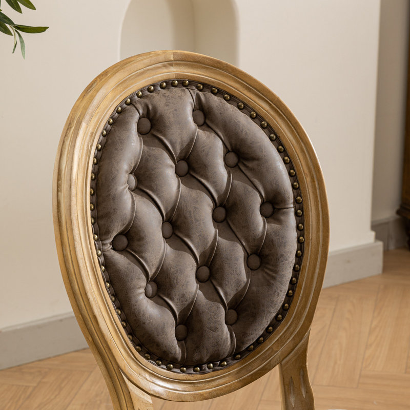 Set Of 2 Upholstered Oval Tufted Side Chair, Brown