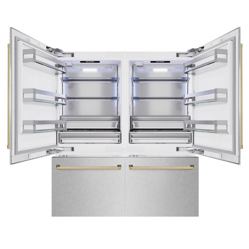 ZLINE Autograph Edition 72 in. 39.6 cu. ft. French Door Built-In Bottom Freezer Refrigerator with Water Dispensers and Ice Makers in White Matte and Accents