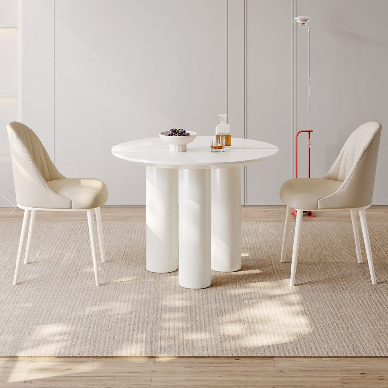 39.37" Modern Round Cream White Dining Table Set with 2 Chairs for Kitchen, Bar, Living Room, Small Space