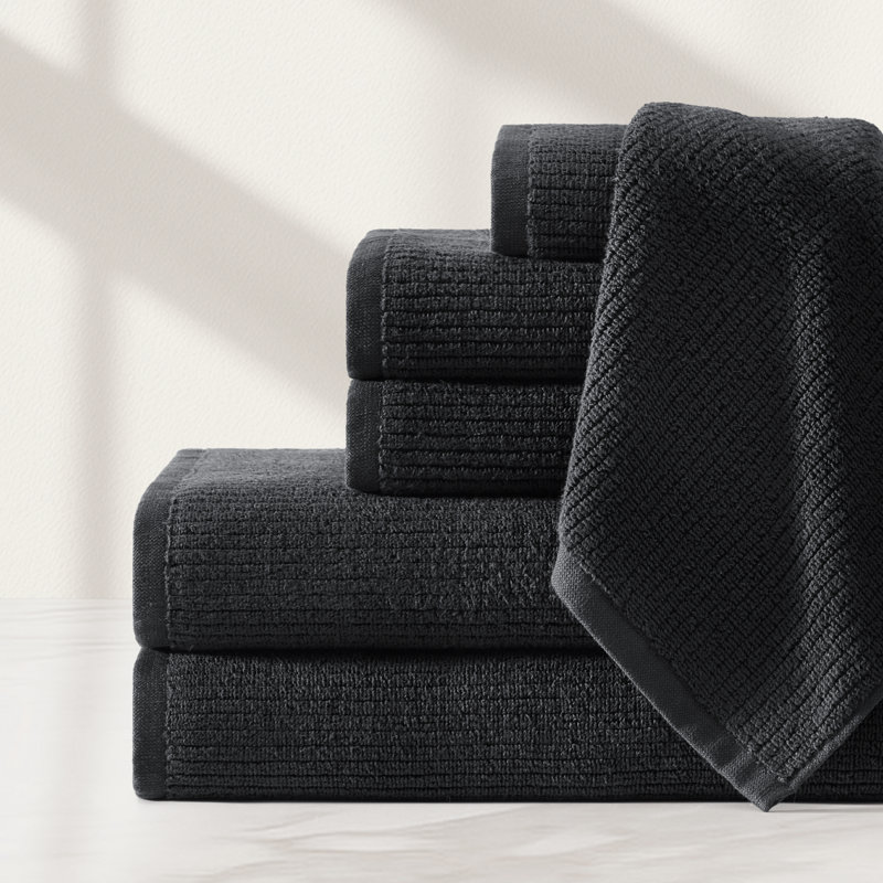 Egyptian Cotton Ribbed Towels, Carbon, Hand Towel