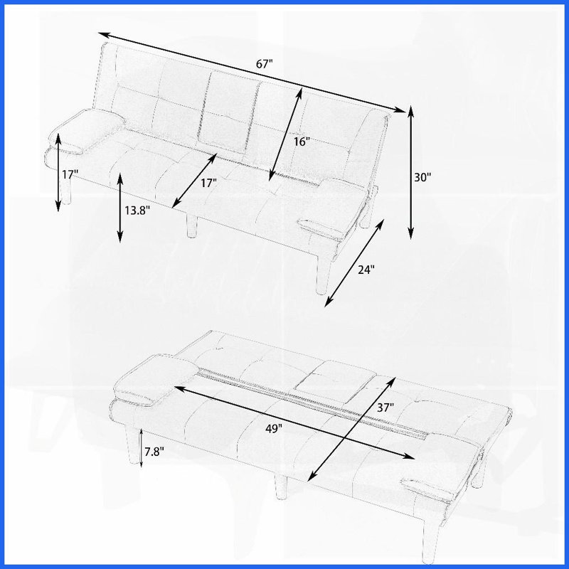 Canapé-lit convertible 2 places 67 pouces en PVC rose avec porte-gobelet 67 pouces - Compact pour appartements, dortoirs et amp; Petits bureaux, style moderne