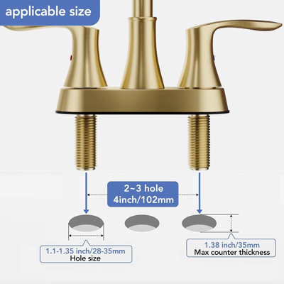 Robinet de salle de bain à 2 poignées en or brossé, robinet de meuble-lavabo central de 4 pouces avec drain, bec pivotant à 3 trous à arc haut 360 ° pour camping-car, camping-car et hôtel