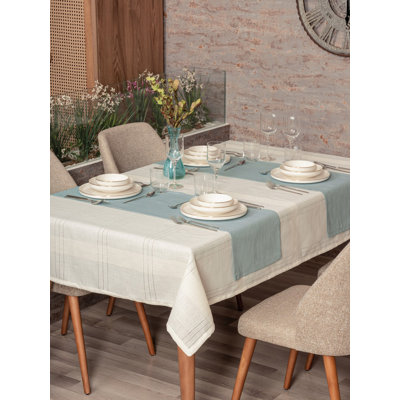 Ensemble de nappe Elegant (2 pièces), crème, 61 x 86,6 pouces et 13,8 x 51,2 pouces | 100% polyester, lavable à la machine, va au fer à basse température | Parfait pour la salle à manger et les occasions spéciales, design durable et élégant