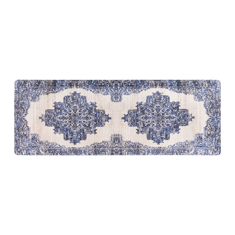 Distressed Medallion Cushioned Anti Fatigue Standing Kitchen Mat, Rectangle 18" x 47"