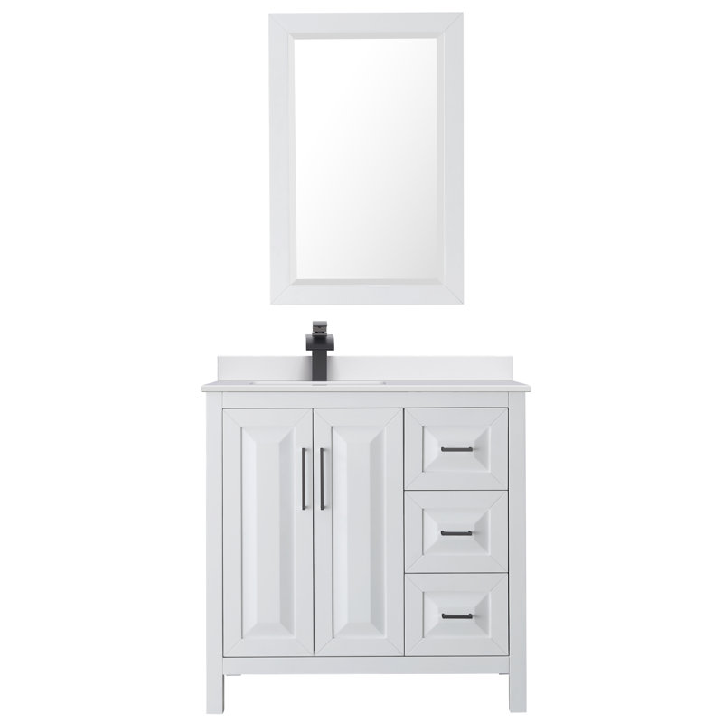 Daria 36'' W Single Vanity, White Cultured Marble, White, Matte Black