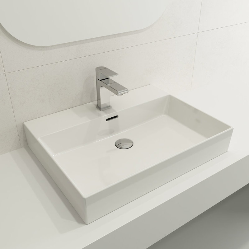 Milano 23.82'' L Bathroom Sink, White, Single-Hole