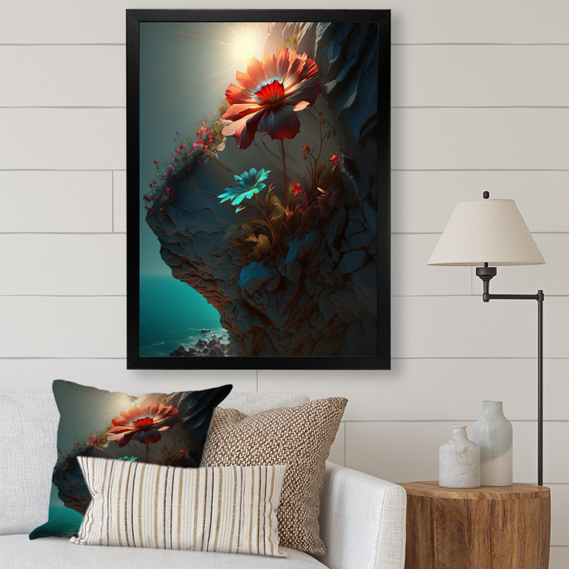 «Sunshine Through Blooming Dahlia Flower I», reproduction sur toile, Cadre simple noir, H 32 po x l 16 po x P 1 po