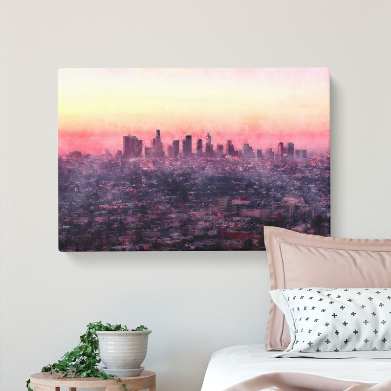 Los Angeles Skyline In The Morning - Wrapped Canvas, 40cm H x 60cm W x 3cm D