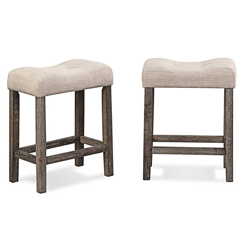 Button Tufted Counter Height Stool, Set of 2, Taupe