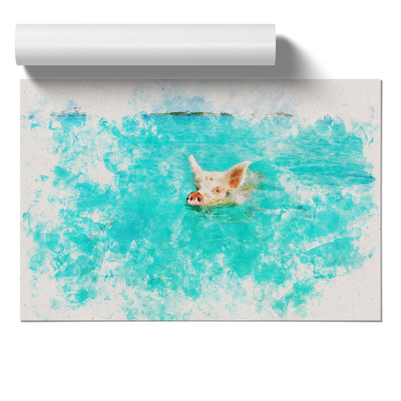 Swimming Pig Watercolour - Frameless Print, 30cm H x 42cm W x 0.1cm D