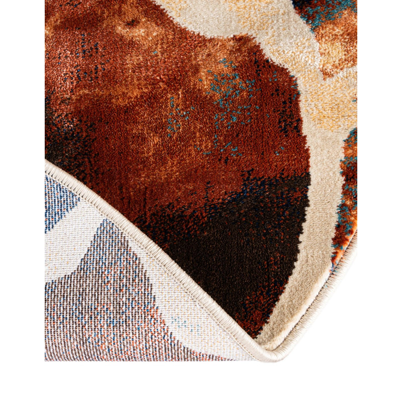 Tapis multicolore à motif abstrait Brantlie, Rond 3 pi 3 po