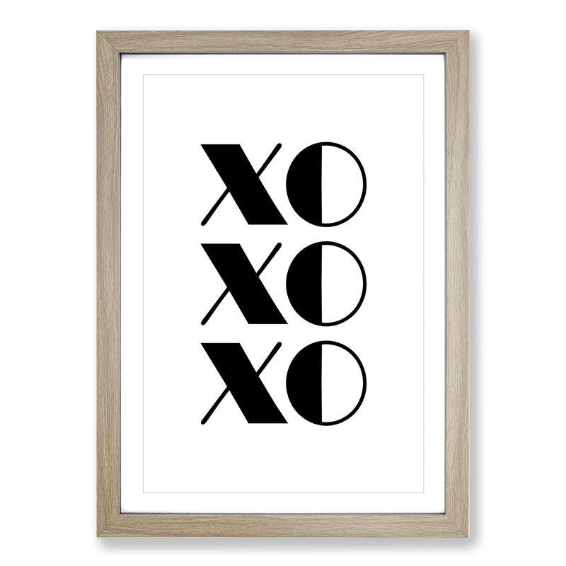 Kiss Hug - Picture Frame Typography, Oak Framed, 65cm H x 48cm W x 2cm D