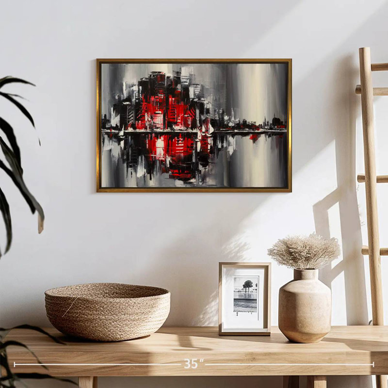 Abstract Cityscape, Floating Frame Gold, 19" X 13"
