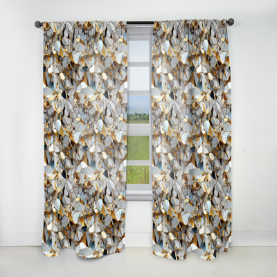 Marble White And Gold Geometric Glam I - Abstract Marble Curtain - Velvet Room Darkening - 1 panel