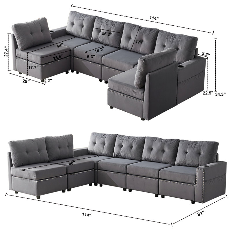 Canapé-lit modulaire moderne avec rangement et canapé-lit Modern Sofavelvet, Gris