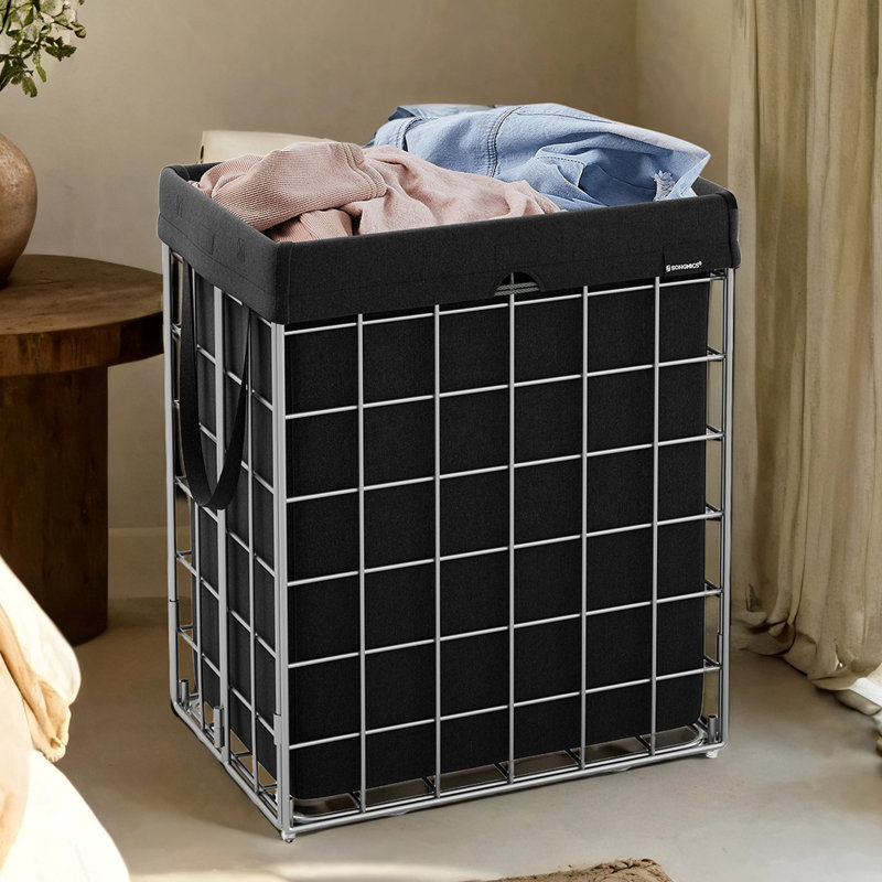 Collapsible Laundry Hamper, Black/White