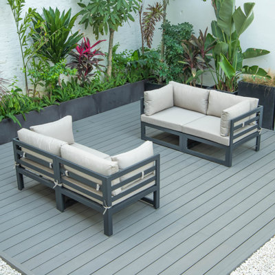 Hokku Designs Letendre 4-Piece Outdoor Patio Sectional Loveseat Set Black Aluminum with Cushions by Hokku Designs