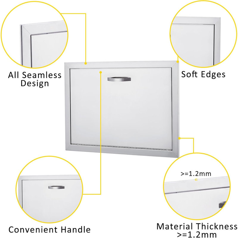 Silver Stainless Steel Weatherproof Outdoor BBQ Cabinet Door