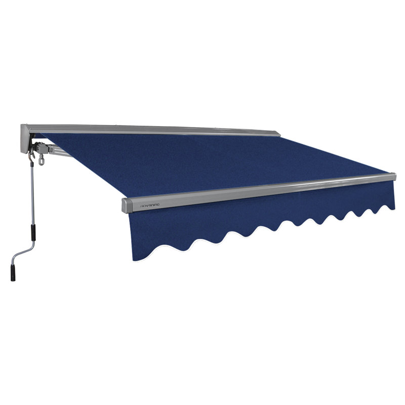 Classic Series 12'x10' Motorized Patio Retractable Awning, 9.8" H x 144" W x 120" D, Golden Yellow with Gray Stripes