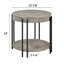 Table de bout ronde contemporaine brun clair brun clair avec pieds en métal à finition noire de rangement et de rangement pour le salon
