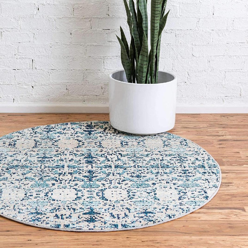 Tapis bleu Enderson Ikat Anchor, Rond 7 pi