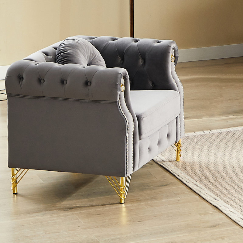 Velvet Chesterfield Sofa With Round Pillows