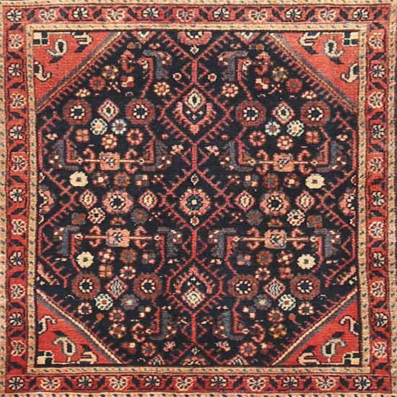 Tapis à motif oriental rouge / noir, Carré 6 pi