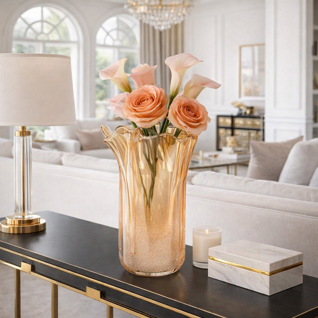Trendan Glass Table Vase, Tan, 13" H x 10" W x 10" D