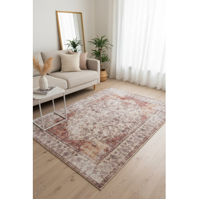 Brown Beige Vintage Look Woven Base Decorative Carpet