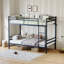Lit superposé avec échelle et lit superposé en métal à garde-corps haut, espace de rangement, silencieux, lit simple au-dessus d'un lit simple, noir