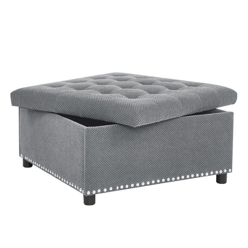 Upholstered Ottoman with Storage, Light Gray