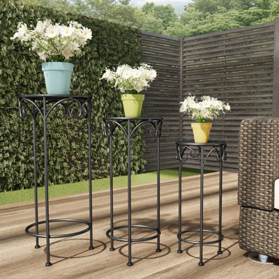 Ensemble de 3 supports à plantes d'intérieur ou d'extérieur Peiffer par Pure Garden - Supports de plantes ronds gigognes en métal