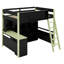 Lit mezzanine double en bois avec bureau et tiroirs, lit mezzanine pour jouer avec espace de rangement et lumière-314522838