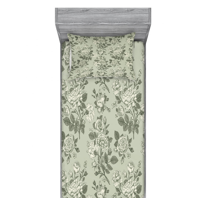 Microfiber Floral Sheet Set, Twin XL Sheet Set with Fitted Sheet
