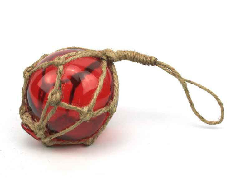 Décoration murale boule flotteur de pêche en verre japonais, H 16 po x l 12 po x P 12 po, Rouge / brun