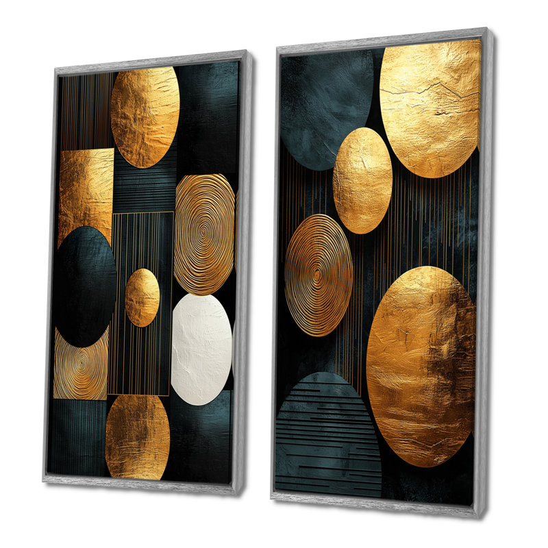 Formes géométriques V - Art mural abstrait 2 pièces, Argent, H 28 po x l 25 po, Reproduction encadrée sans passe-partout