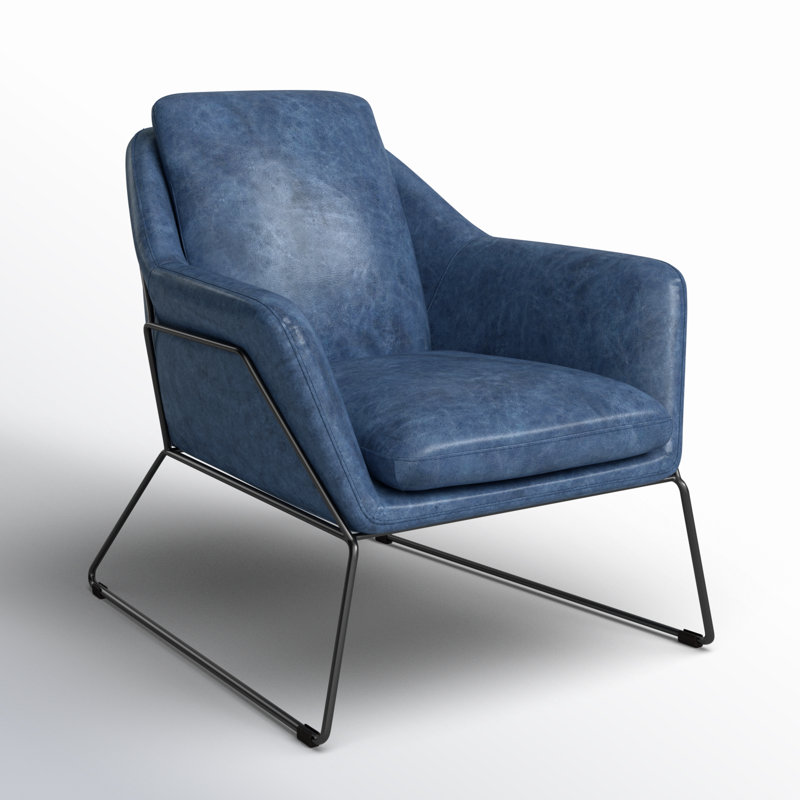 Greer Armchair, Blue Genuine Leather