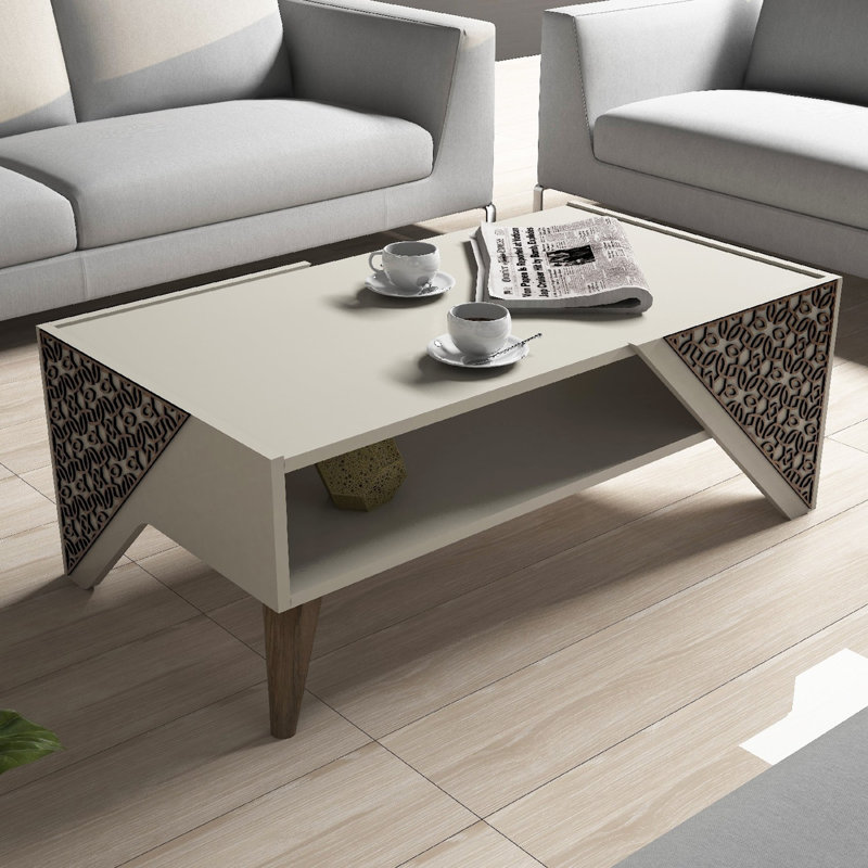 Modern Cream Coffee Table with Bottom Shelf, 41.3 x 22.8 x 15.7 inches | 100% Melamine Coated Particle Board, Thickness: 0.7 inches | Stylish Scandinavian Design, Perfect for Living Room & Contemporary Spaces