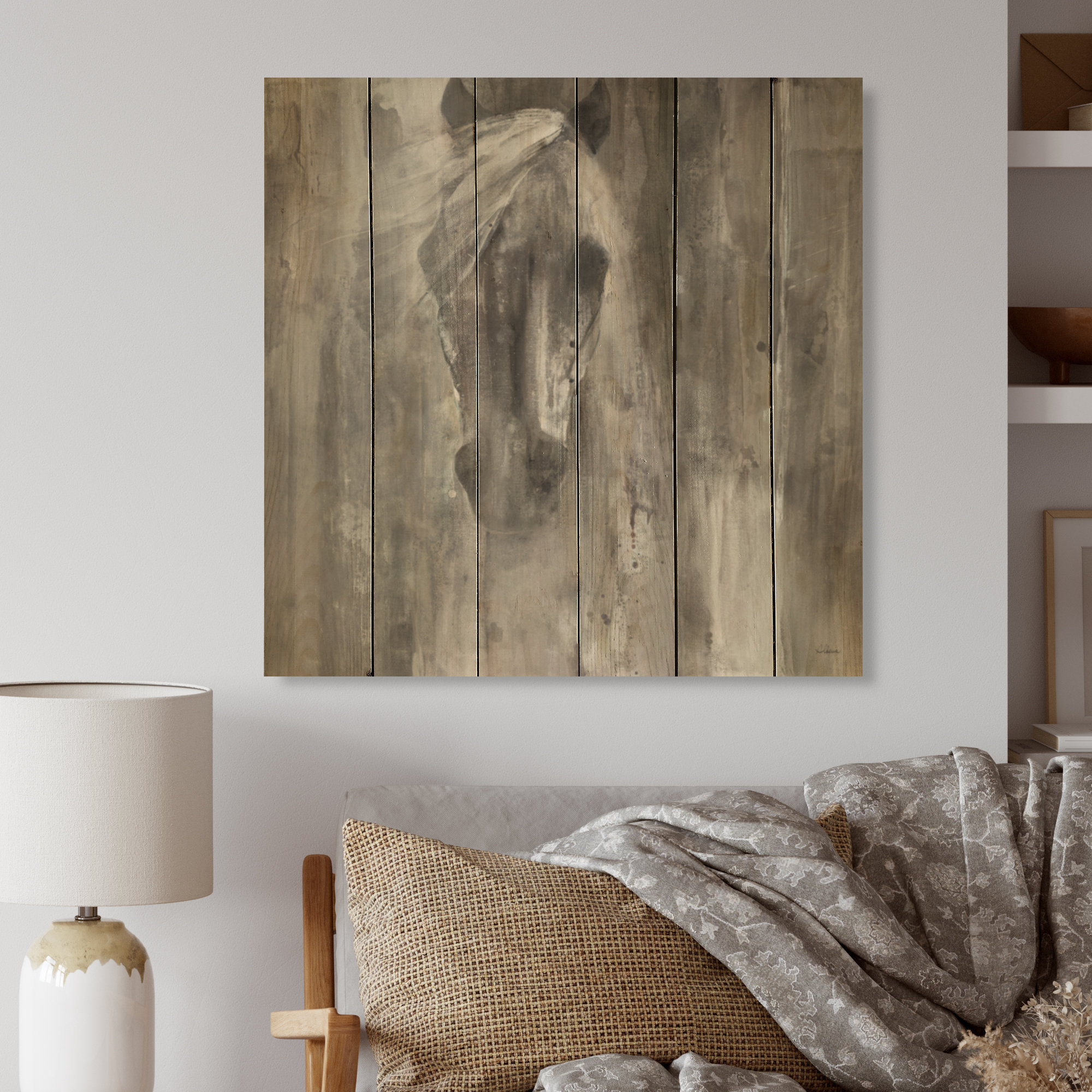 Millwood Pines Farmhouse Horse On Wood Painting | Wayfair