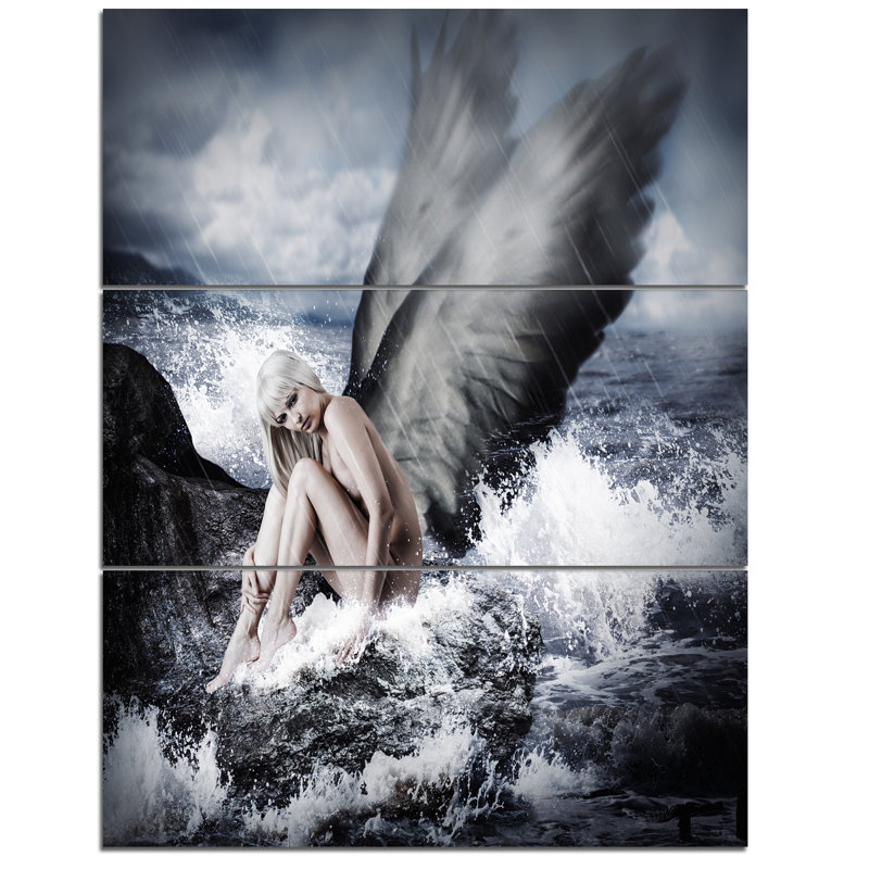 «Sexy Blonde Woman with Angel», ensemble de 3 toiles tendues