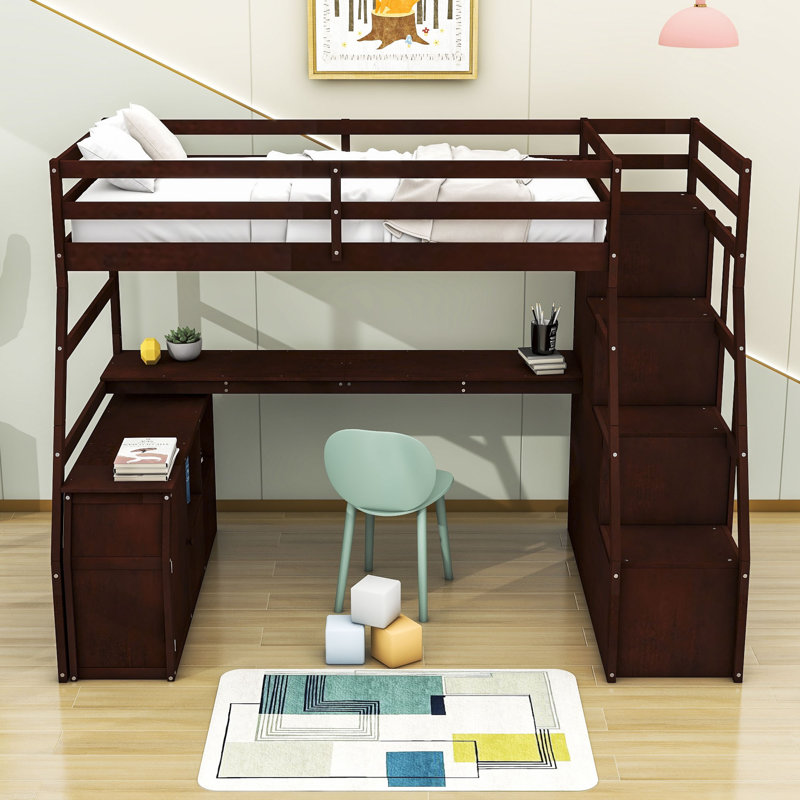 Ginnette 7 Drawer Loft Bed with Built-in-Desk by Harriet Bee, Espresso, Twin