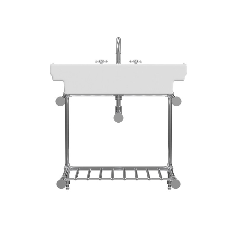 Gloss White Fireclay Rectangular Console Bathroom Sink with Overflow, Polished Nickel, 8" Centers