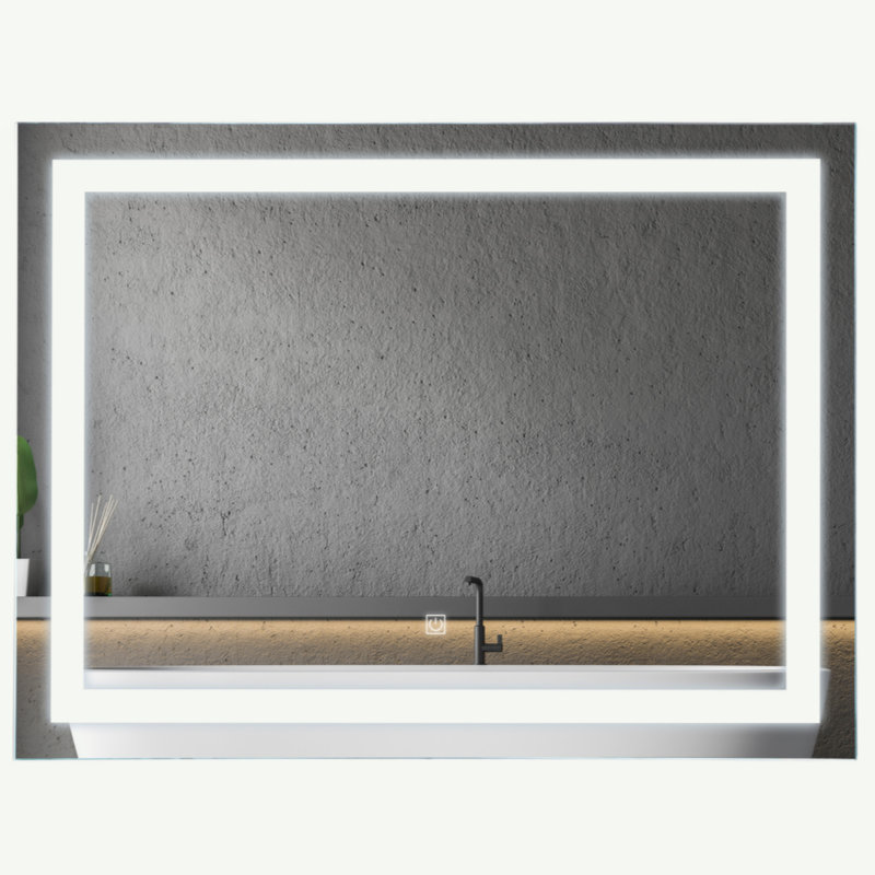 HOMCOM 32" X 24'' LED Illuminated Bathroom Mirror, Wall Mounted Vanity Mirror With Dimmable Memory Touch, Waterproof, Horizontally Or Vertically, Silver