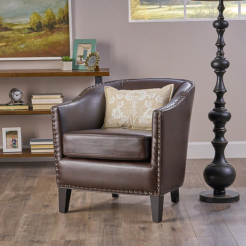 Fauteuil club en cuir reconstitué brun, Brun