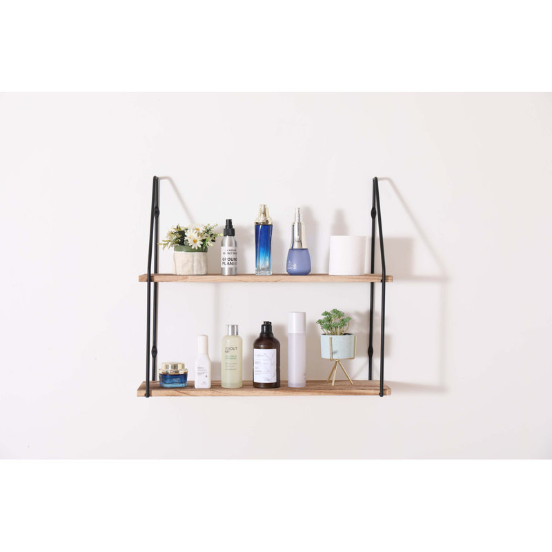 Floating Shelf with Metal Brackets, Wall Mounted Rustic Wood Wall Storage